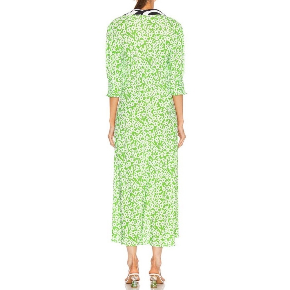 RIXO London Mia Dress Green Retro Micro Floral Swirl Size 2 Shirt Dress - Picture 2 of 11